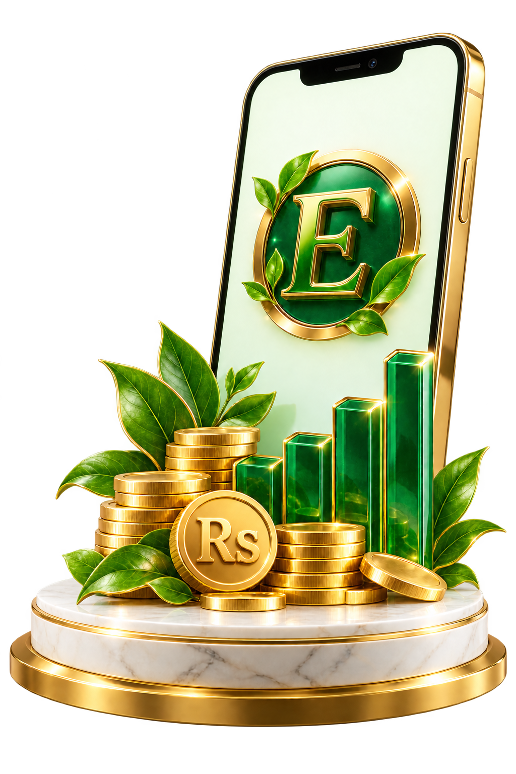 Green phone with an Easy Nafa emblem, gold coins and growth bars